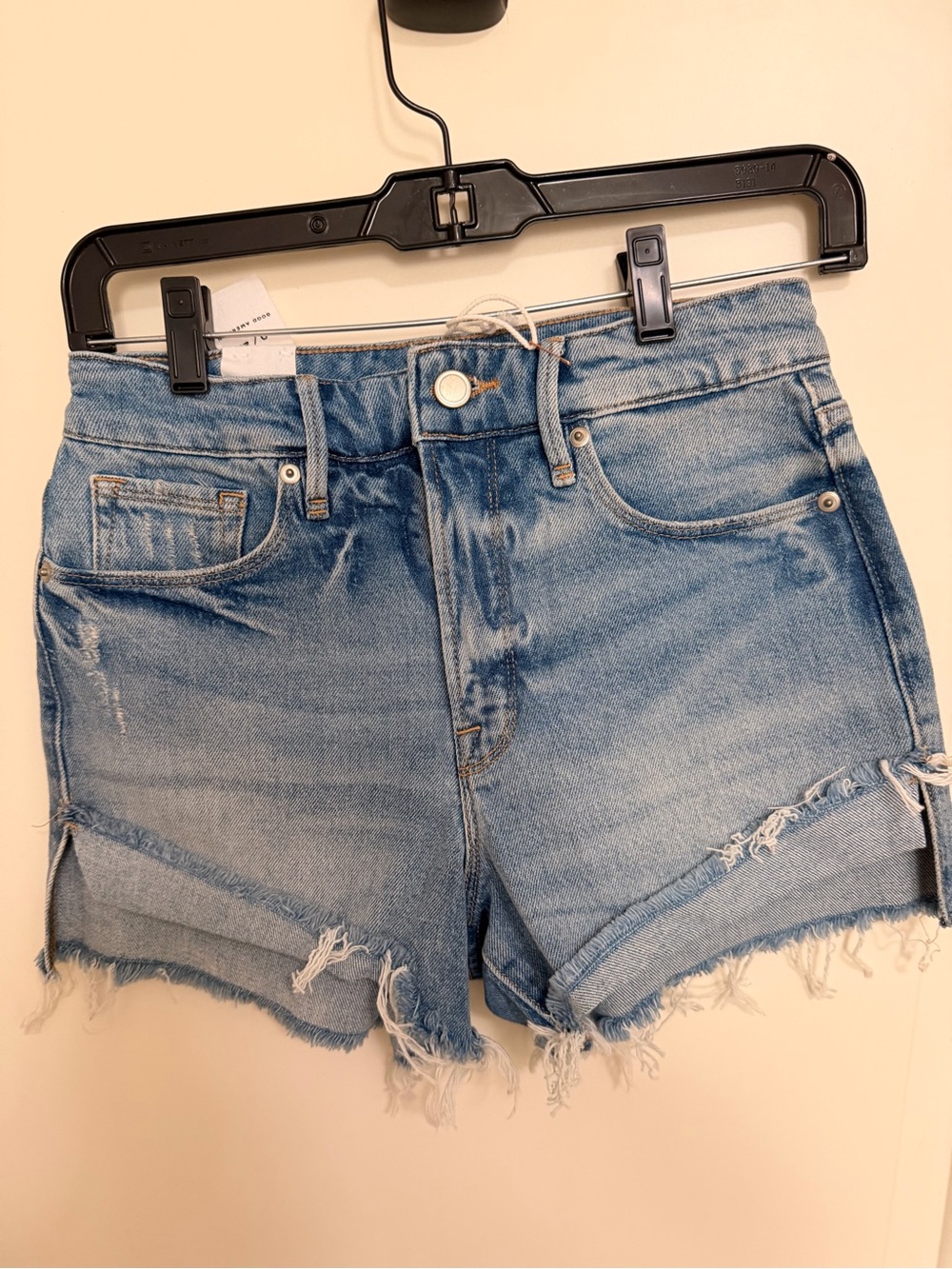 Good American Light Blue Distressed Denim Cutoff Shorts